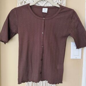 ZARA BUTTONED POINTELLE T-SHIRT.